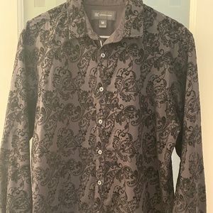 Inc black mens dress shirt with velvet design